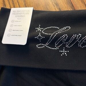 VS PINK All Day Cotton Foldover Flare Legging bling back rhinestone love pink